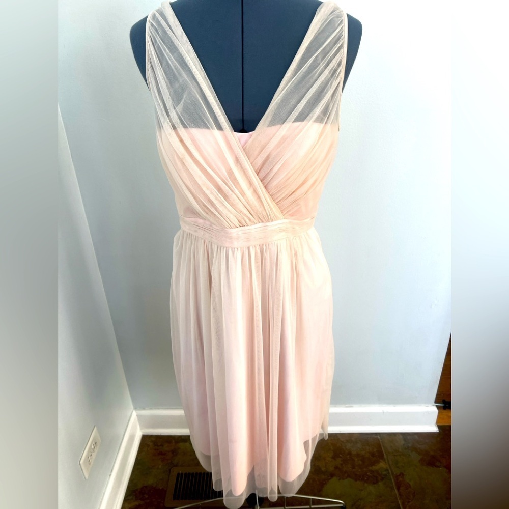 Anthropologie Hitherto Sz 10 formal Pink sheer mesh w/ oversized bow dress